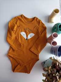 Body niemowlęce długi rękaw lis 80 9-12 miesięcy musztardowe Fox