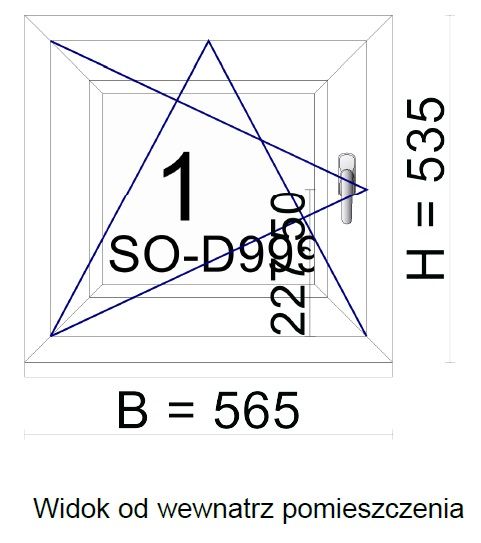 Okno PCV kol. biały szer. 565 x wys. 535 - ROZW-UCHYLNE - LEWE - PRAWE