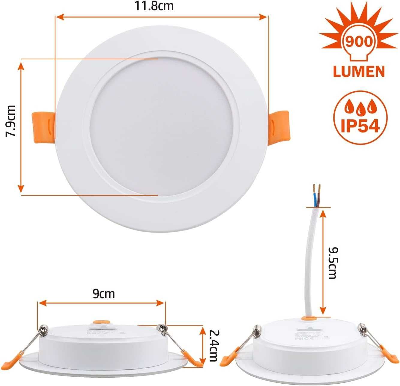 Reflektor LED do zabudowy,230 V,płaski,9W,6 sztuk do zabudowy, biały