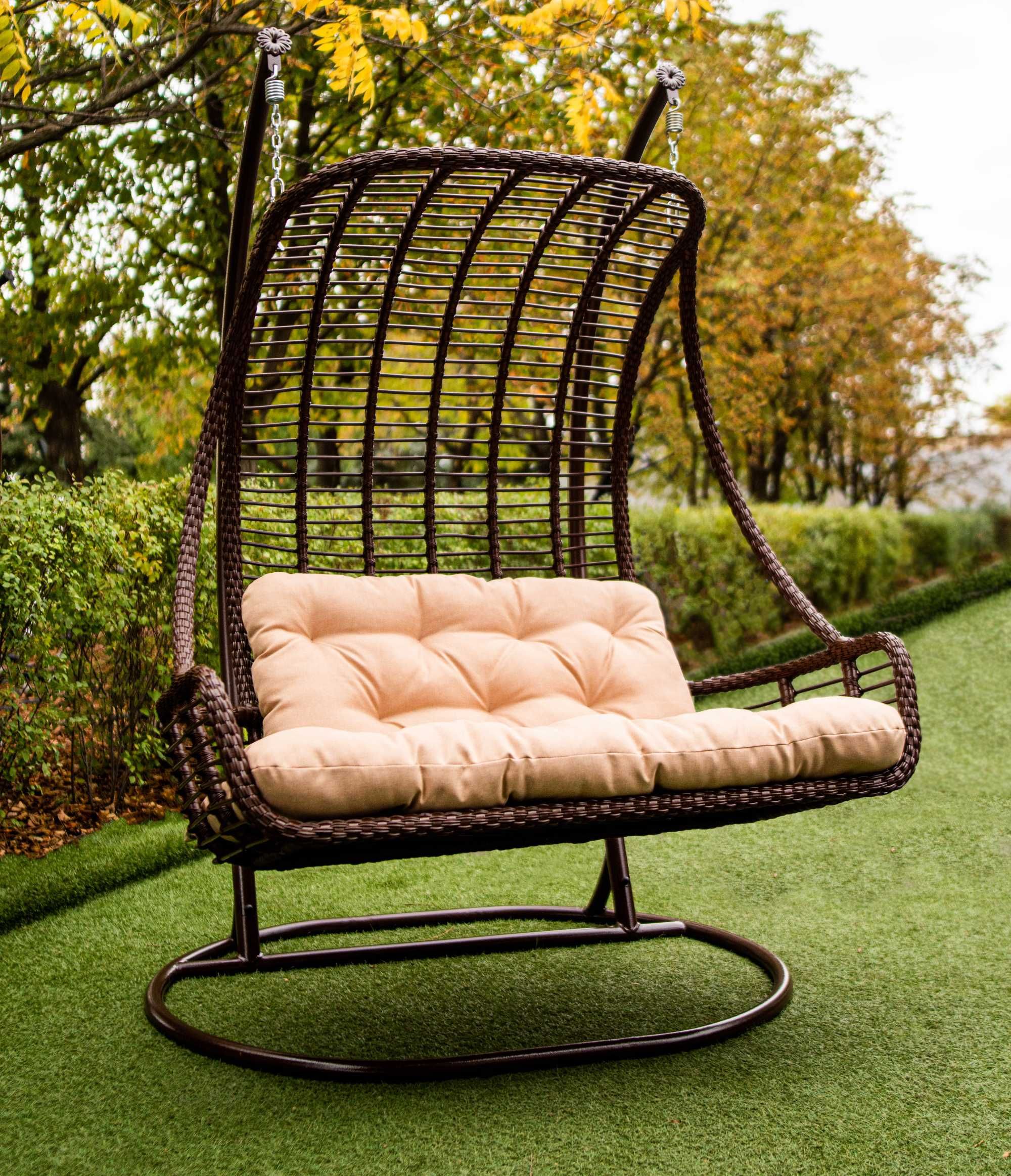 Кресло Кокон Дуэт двухместный Садовые Качели из искусственного ротанга