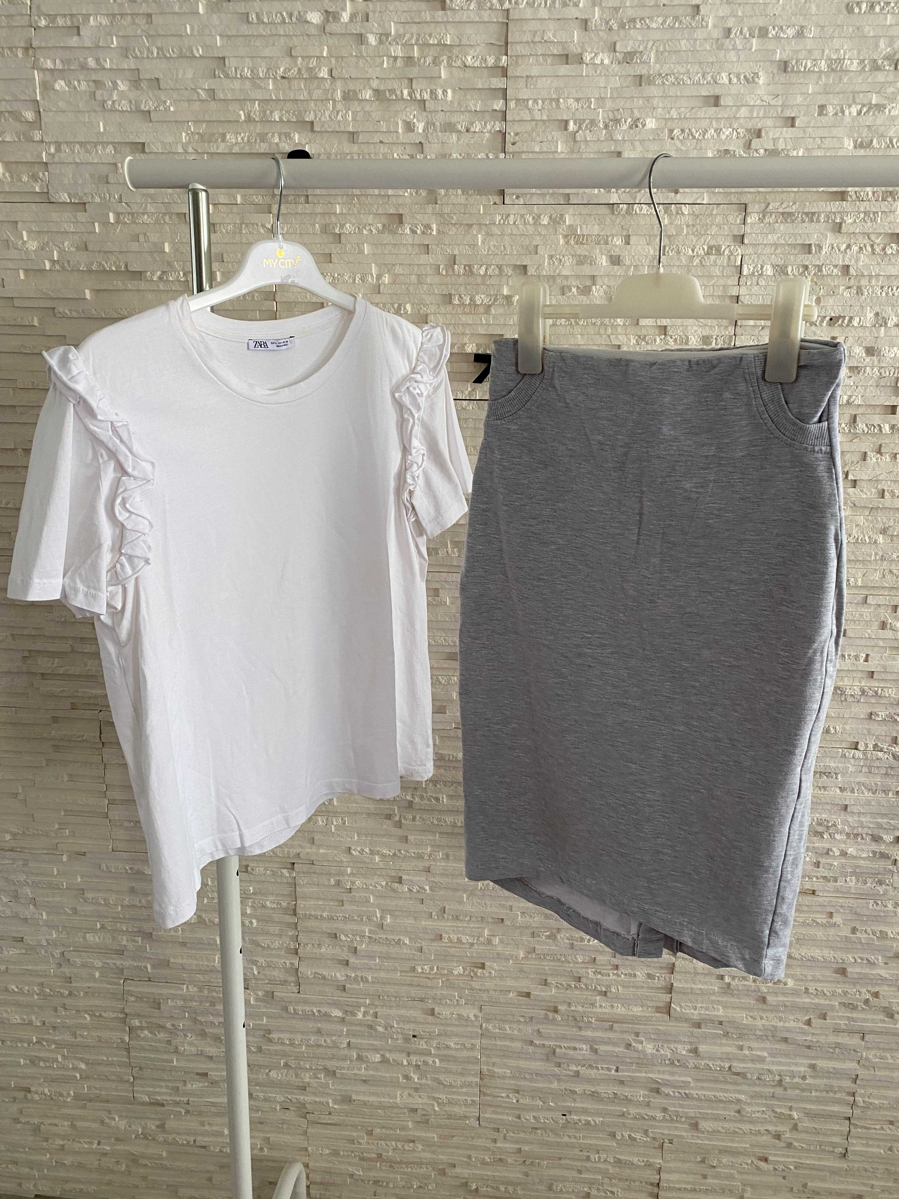 By o  la la spódnica szara tuba midi  + T-shirt zara M