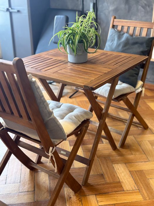 Conjunto refeição para varanda em madeira de acácia 55x55 cm