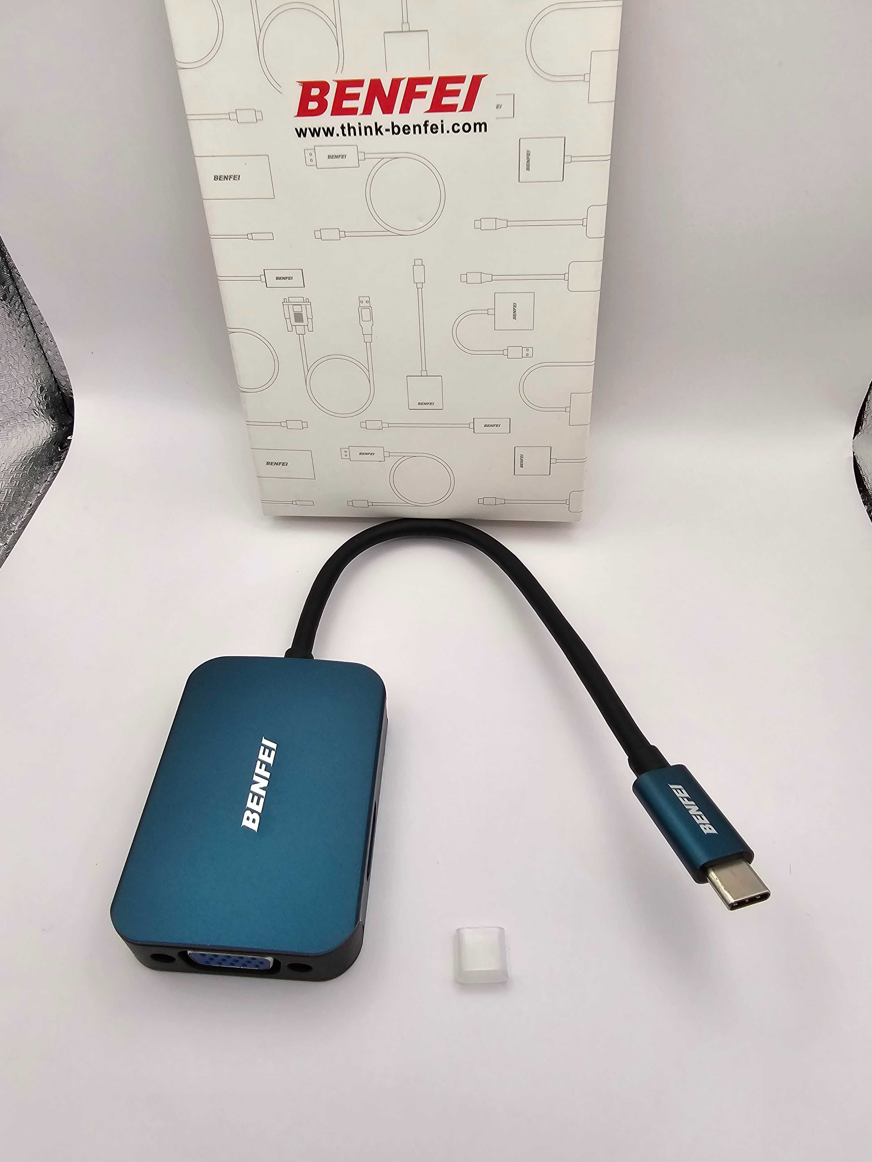 Koncentrator hub BENFEI USB C 4 w 1, przejściówka z USB C na HDMI VGA.