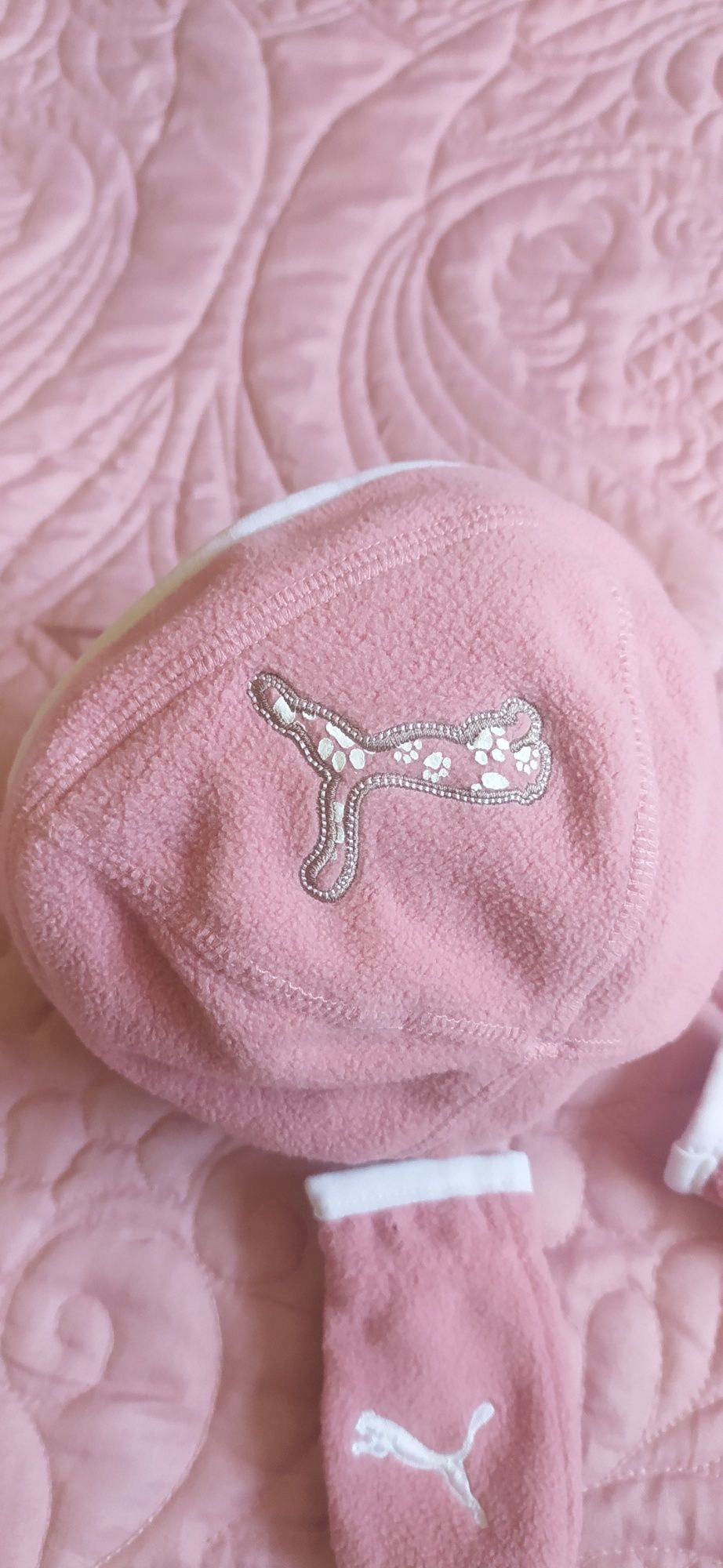 Комплект шапочка и царапки для новорожденного Puma