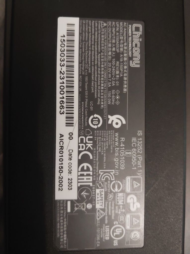 Блок живлення для ноутбука Chicony 20V 7.5A 150W (5.5x2.5mm)