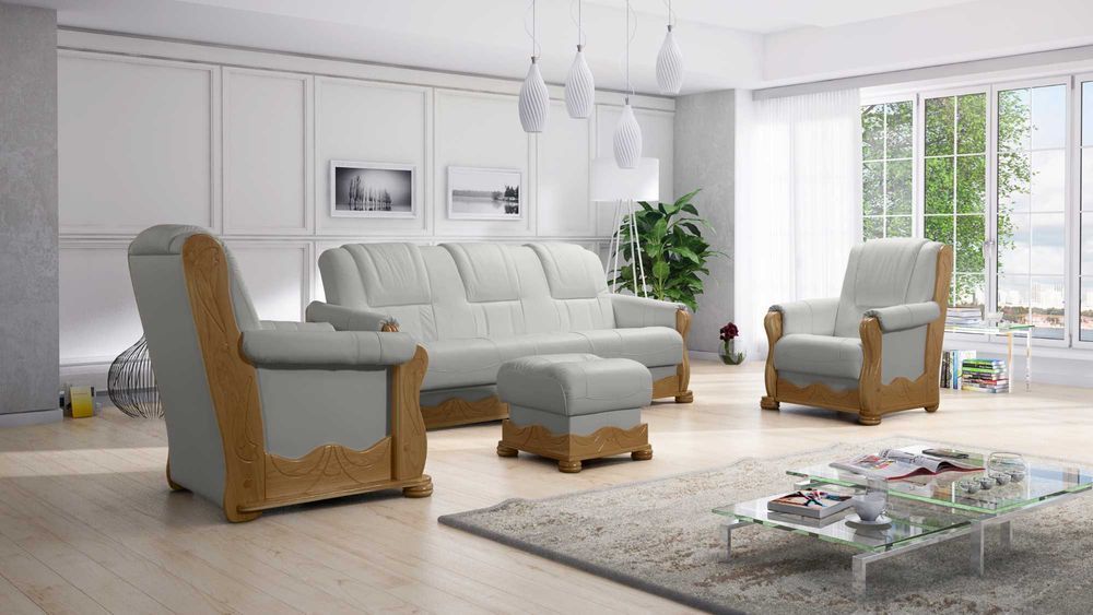 Skórzany zestaw 311 stylowy KOMFORT skóra naturalna dąb PRODUCENT