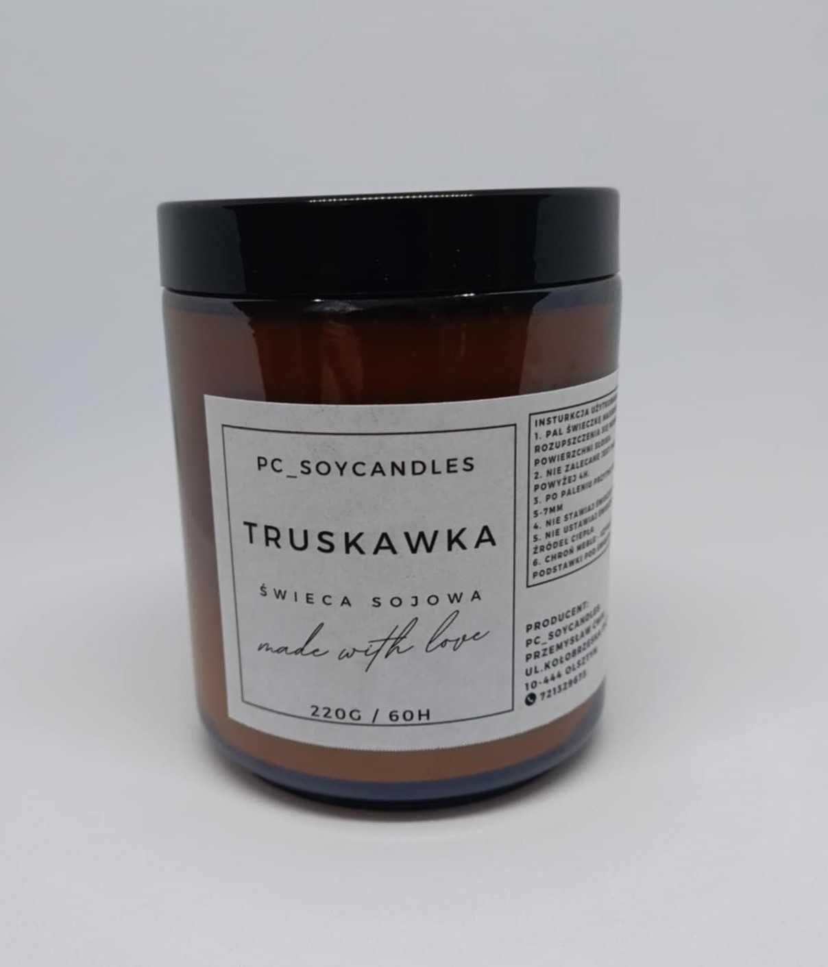 Świeca Sojowa Zapachowa Truskawka 250ml 60h Drewniany Knot