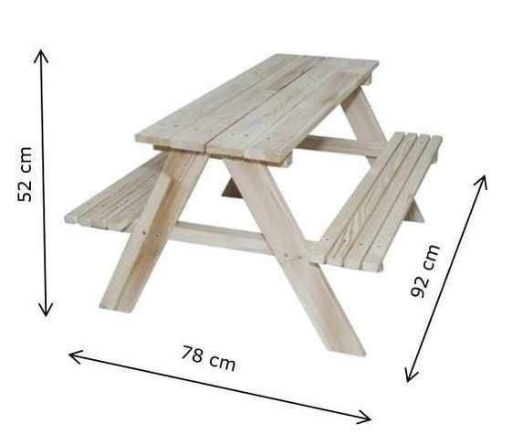 Stolik + 2 ławeczki dla dzieci drewniane 92x78x52cm