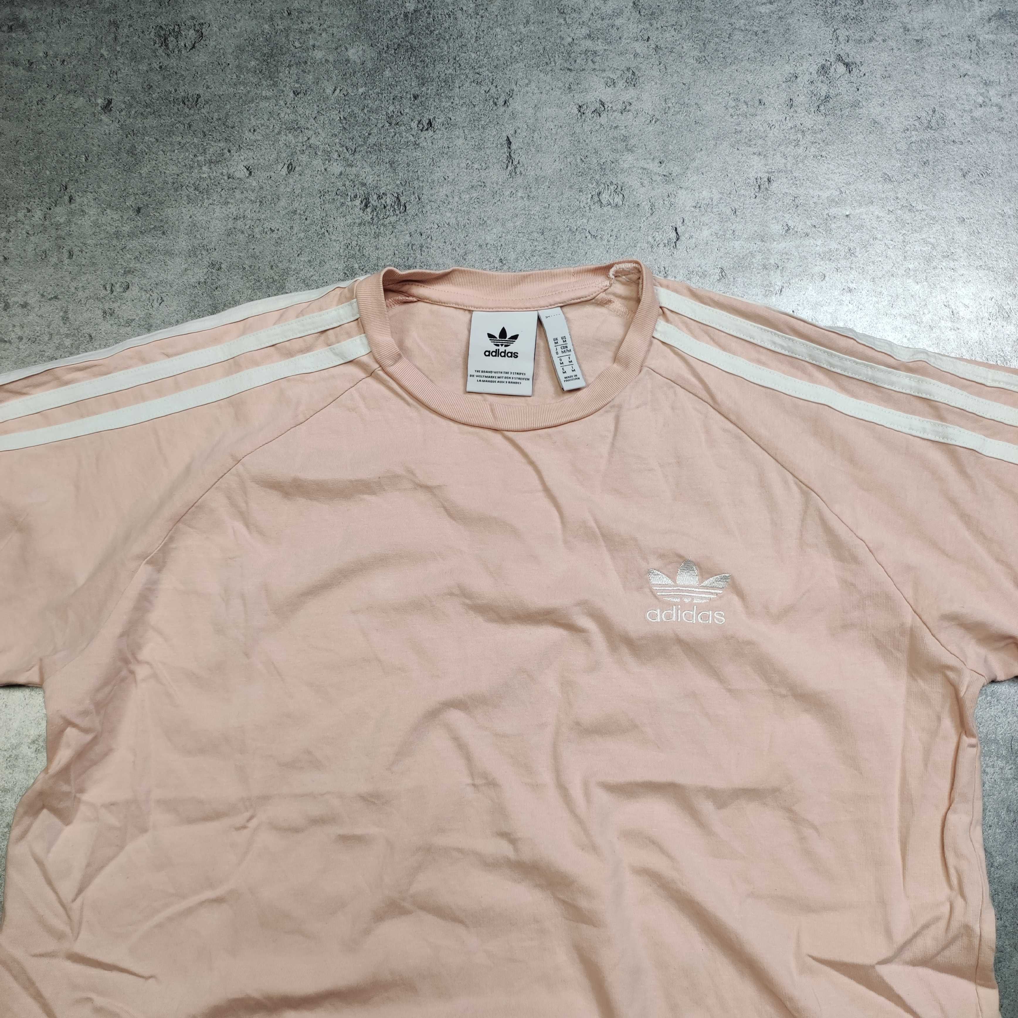 MĘSKA Koszulka Bawełna Jasno Różowa Adidas 3Paski Haft Logo California