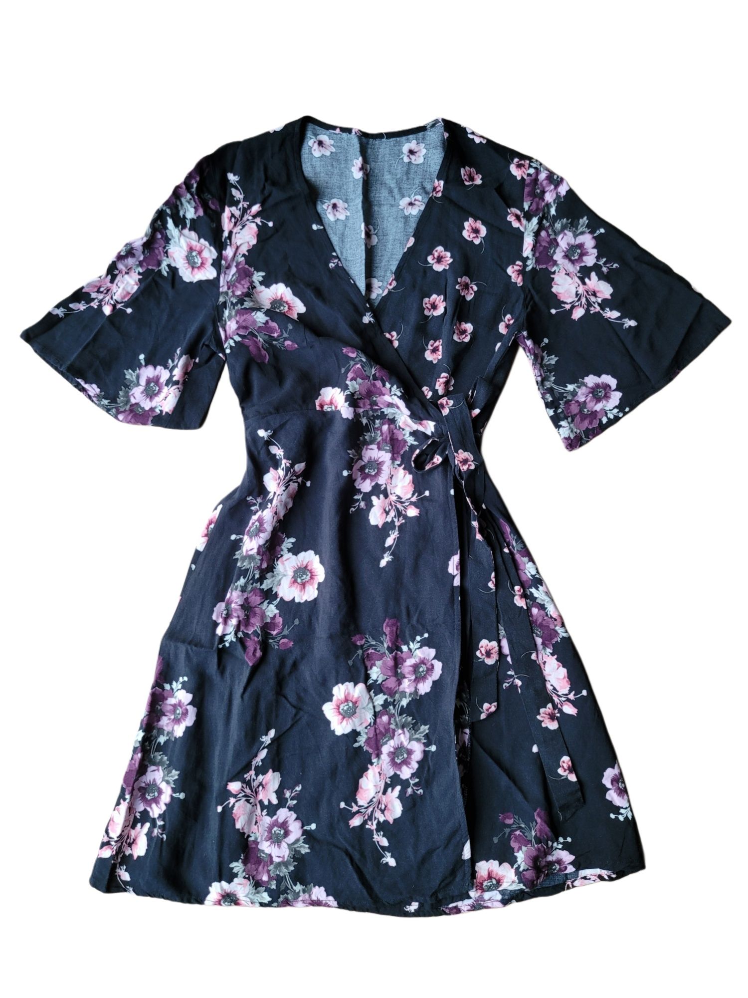 Sukienka typu kimono wiązana kobieca letnia w kwiaty 36 S