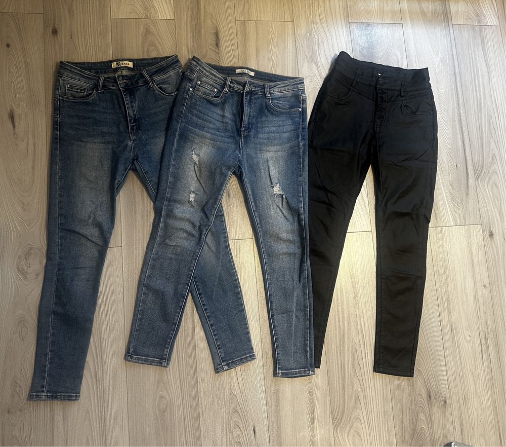 Spodnie jeansowe L 40 M.Sara denim woskowane czarne 3szt