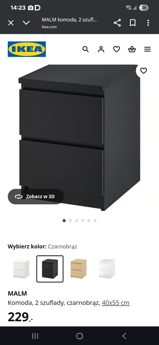 Szafka nocna komoda Malm czarnybrąz wenge ikea