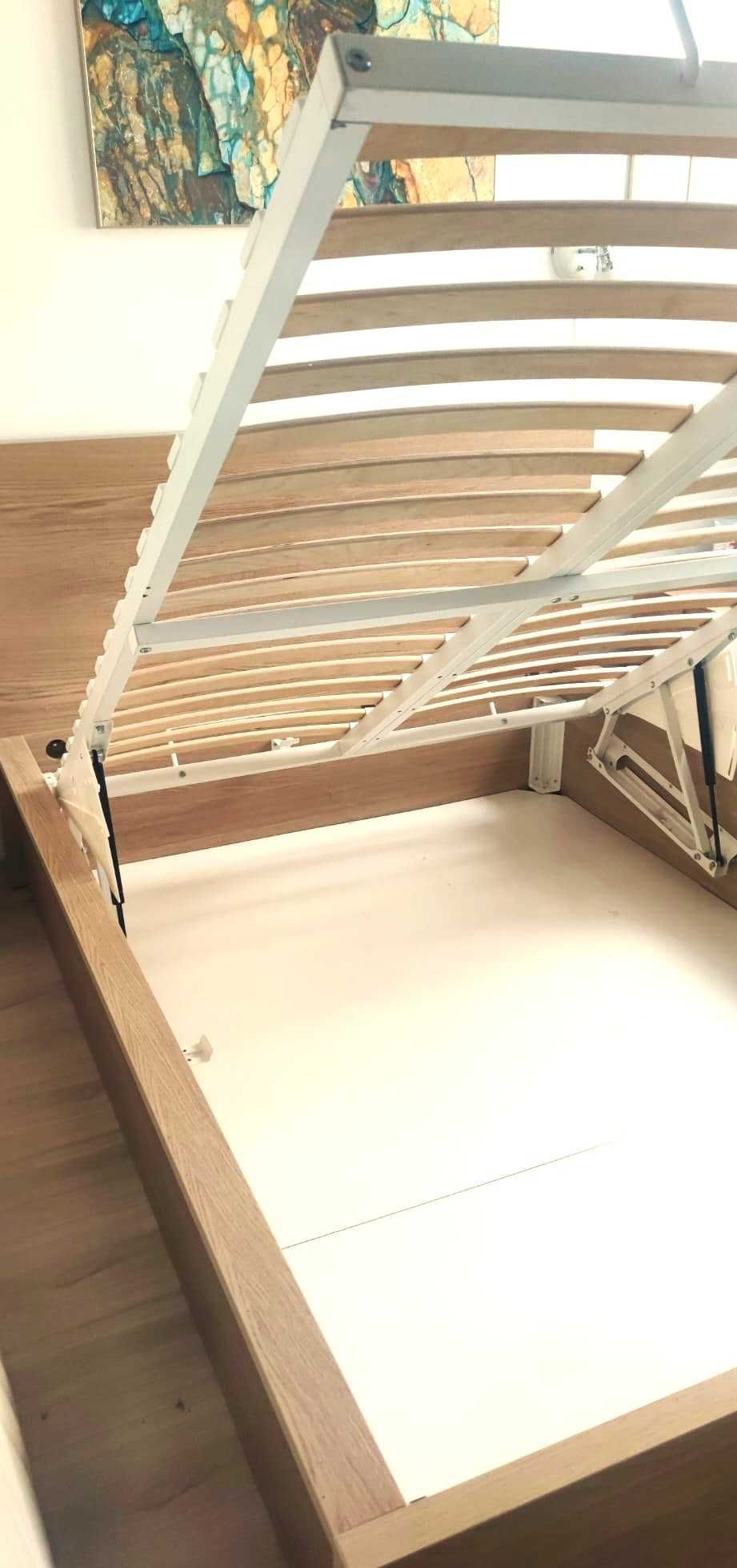 łóżko dąb 140x200 ikea MALM z pojemnikiem Ibez gł. materaca)