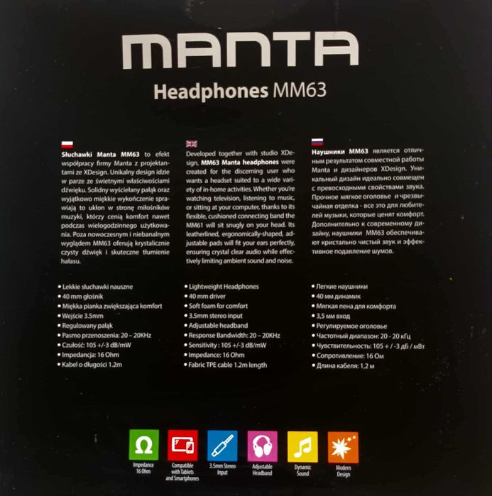 Słuchawki Manta XDesign MM63 czarno-czerwone