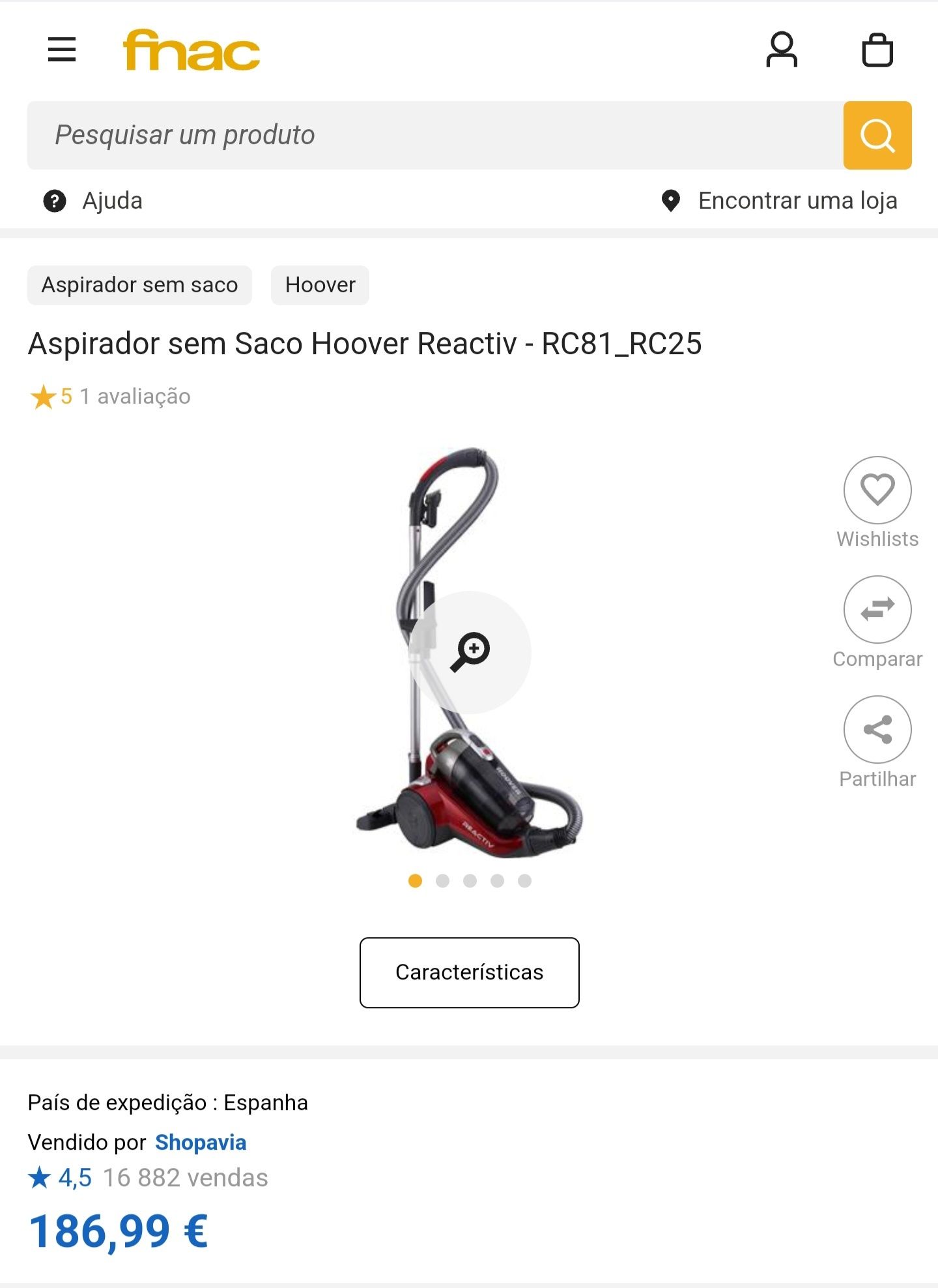 Aspirador sem saco: Hoover Reactiv Pets 4A