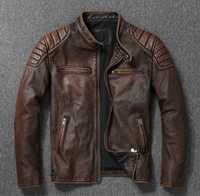 Męska kurtka skóra naturalna vintage bikerka ramoneska moto jacket