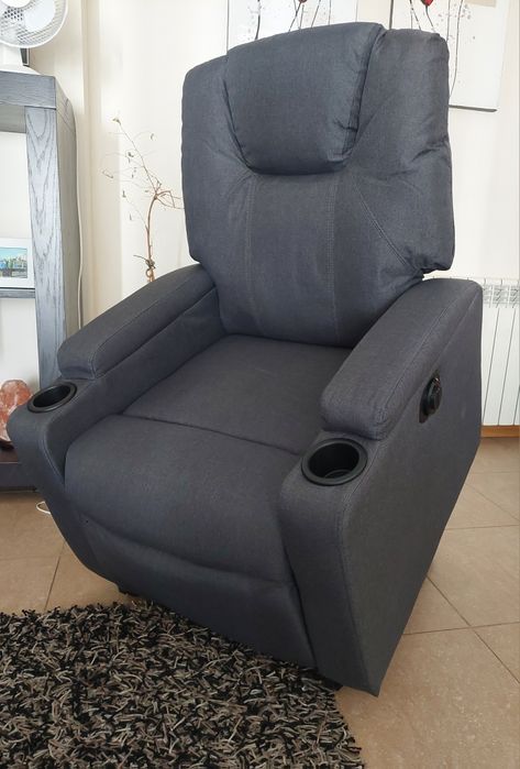 Poltrona elétrica elevatória massagens tecido cinzento-escuro