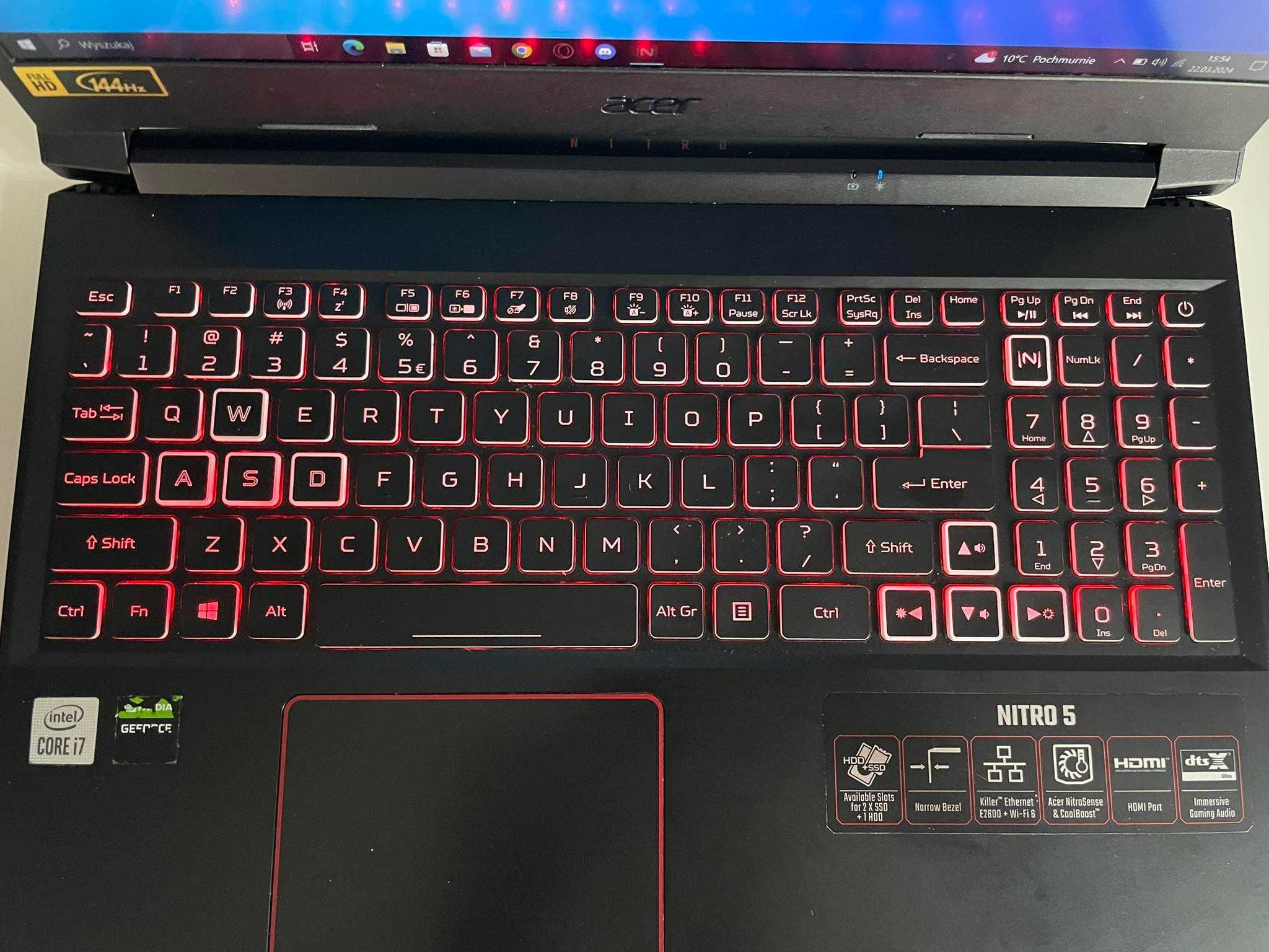 Laptop gamingowy Acer nitro 5 RTX 2060, 16GB RAM,144Hz IPS