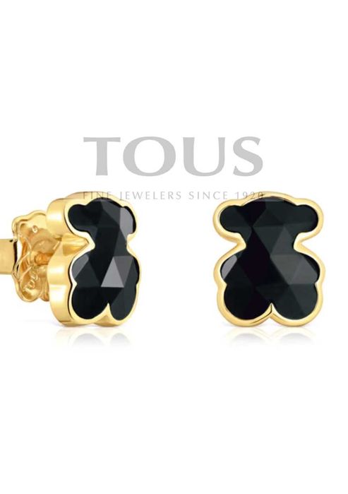 TOUS kolczyki Icon Color 1cm onyks żółte srebro 925 oryginał