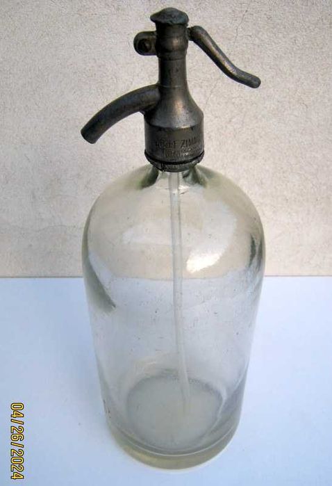 Syfon szklany przedwojenny. Sygnowany, duża pojemność