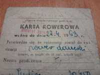 Zabytkowa karta rowerowa z 1960