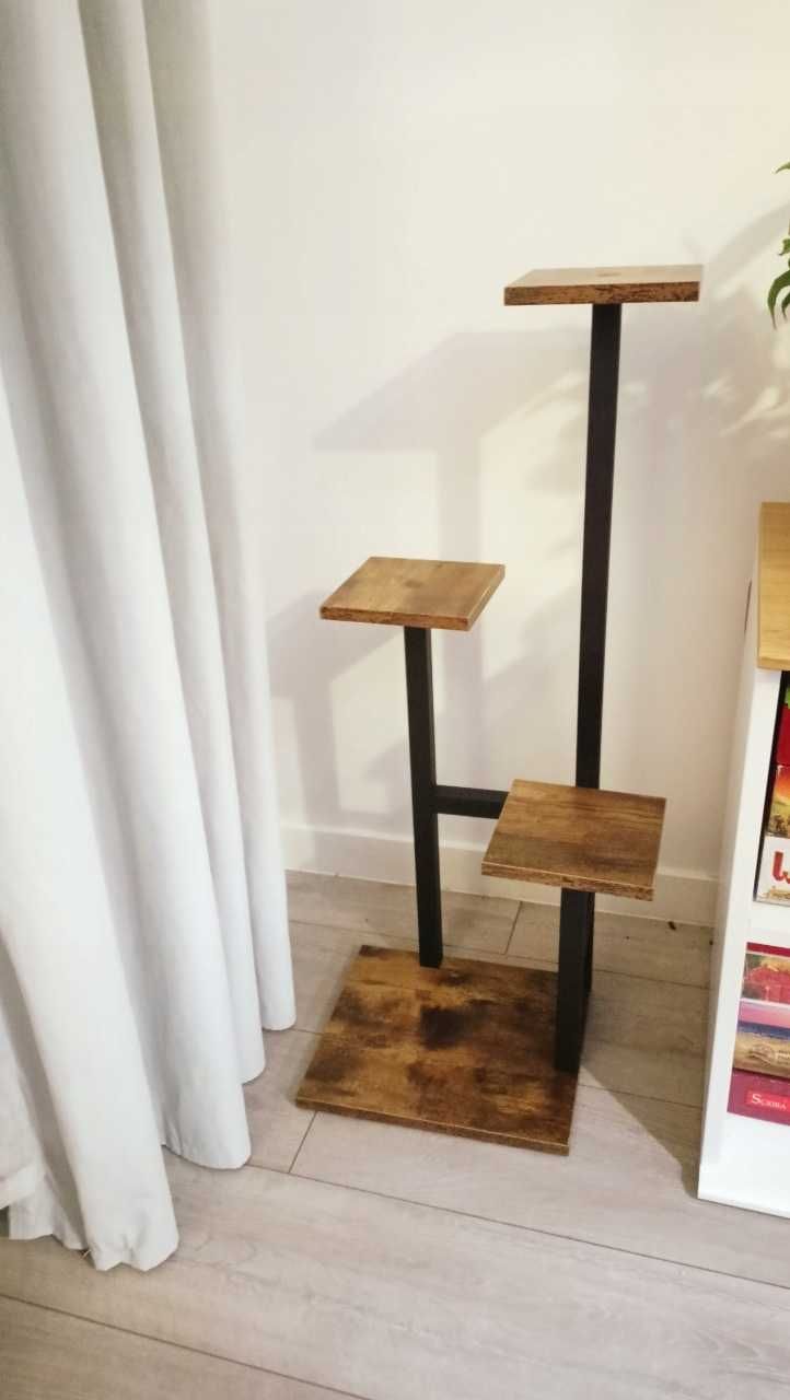 Kwietnik Stojący Metalowy Drewniany 4 Doniczki Z Kwiatami Rośliny 84cm