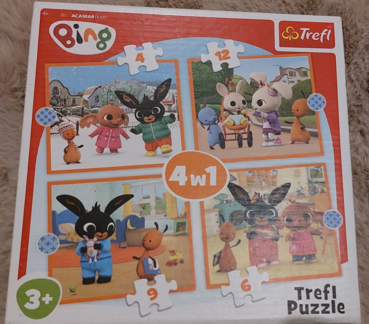 Puzzle 4 zestawy Spiderman, Bing, Bob budowniczy