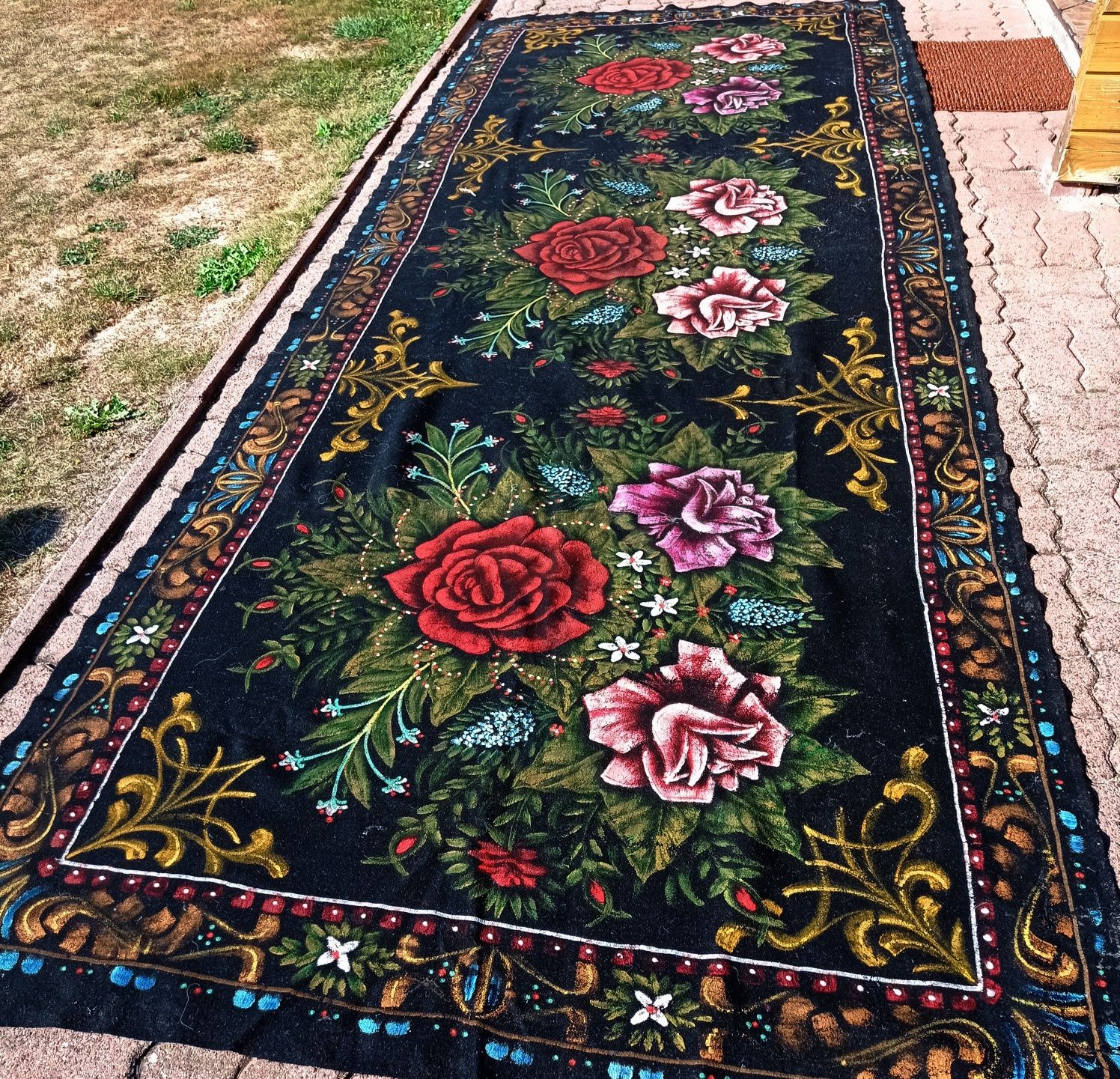 390 cm x 145 cm kilim HUCULSKI ludowy malowany na suknie