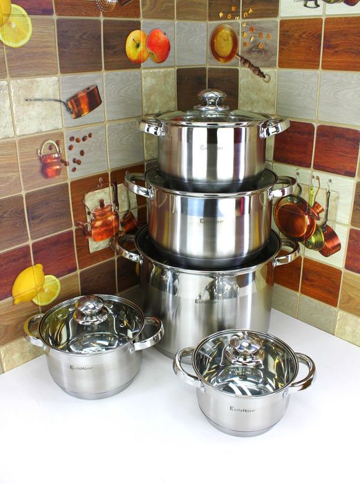 Zestaw Garnków E-4502 indukcja, gaz, duży garnek 13L w zestawie