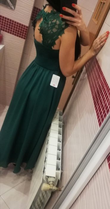 Nowa sukienka maxi długa wesele koronka koronkowa 38 M zieleń