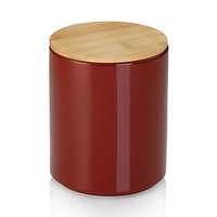Pojemnik kuchenny, ceramika/bambus, 1,7 l, śred. 14 x 17,5 cm, czerwon