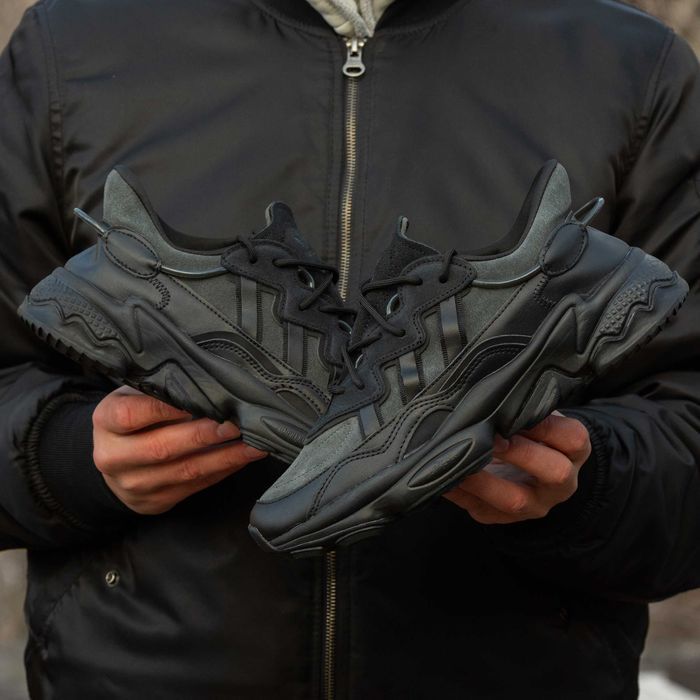 Унисекс кожаные кроссовки Adidas Ozweego кросівки адідас озвіго чорні