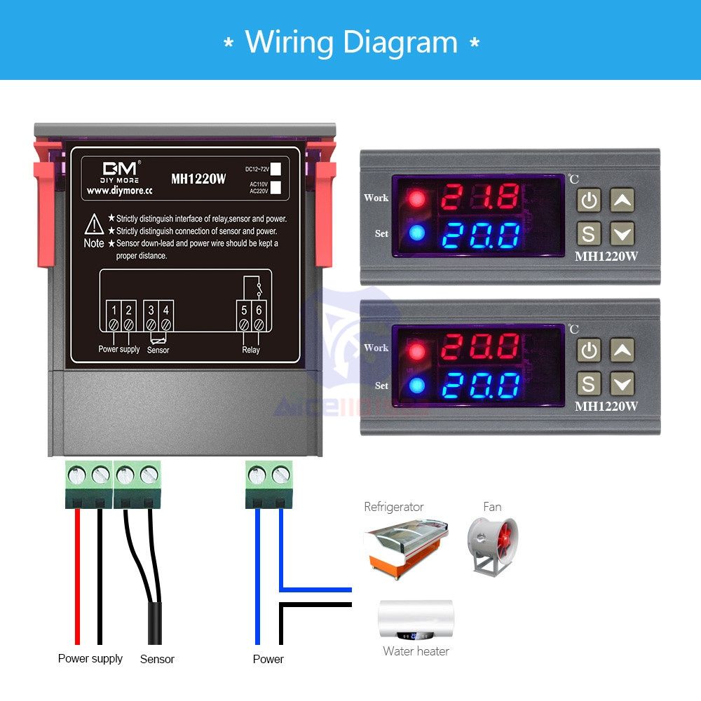 Regulator temperatury MH1220W Podwójny wyświetlacz NTC -40°C ~ 120°C