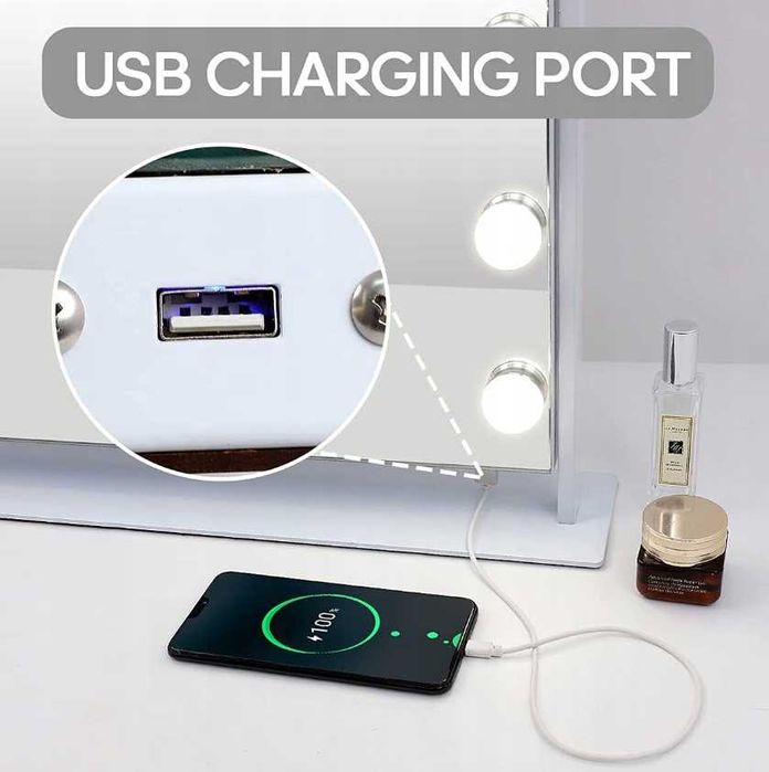 FENCHILIN Lusterko do makijażu oświetlenie USB Bluetooth 15 diod LED