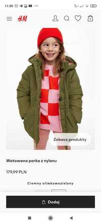 kurtka zimowa dla dziewczynki h&m roz 122 watowana parka