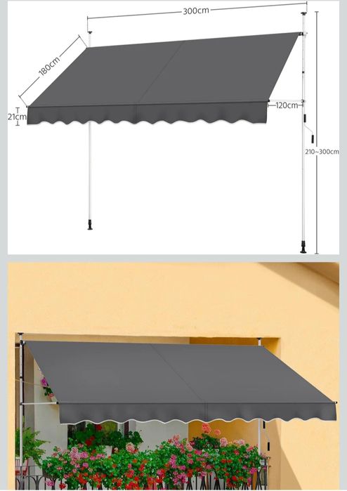 Markiza rozporowa nowa szara 300 cm
