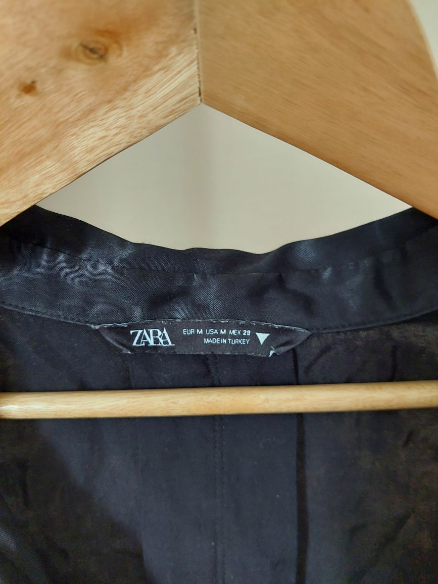 Koszula długa czarna ZARA wiskoza oversize tunika letnia na guziczki