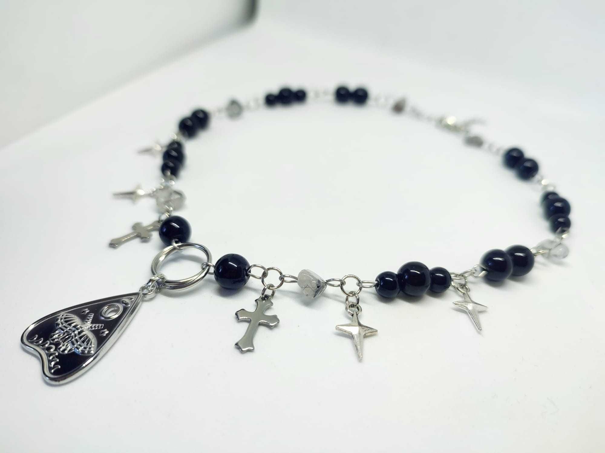 Choker magiczny stal chirurgiczna 304, szkło kamień naturalny, tarot