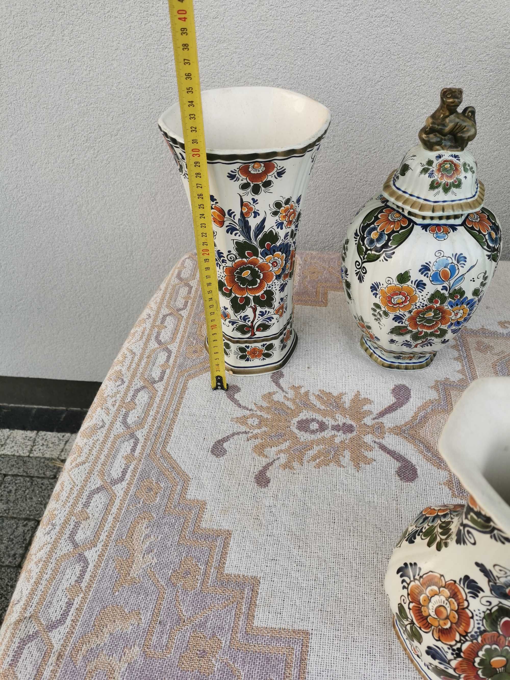 Holenderska Porcelana Delft Fajans zestaw Amfora Urna Dzbanek Waza