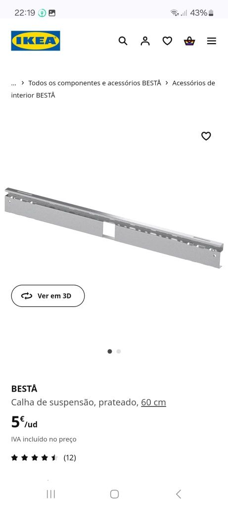 Calha de suspensão prateada móvel ikea