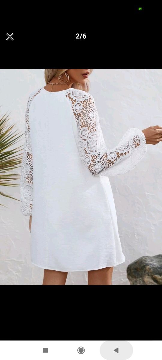 Sukienka biała z koronkowymi rękawami nowa śliczna elegancka