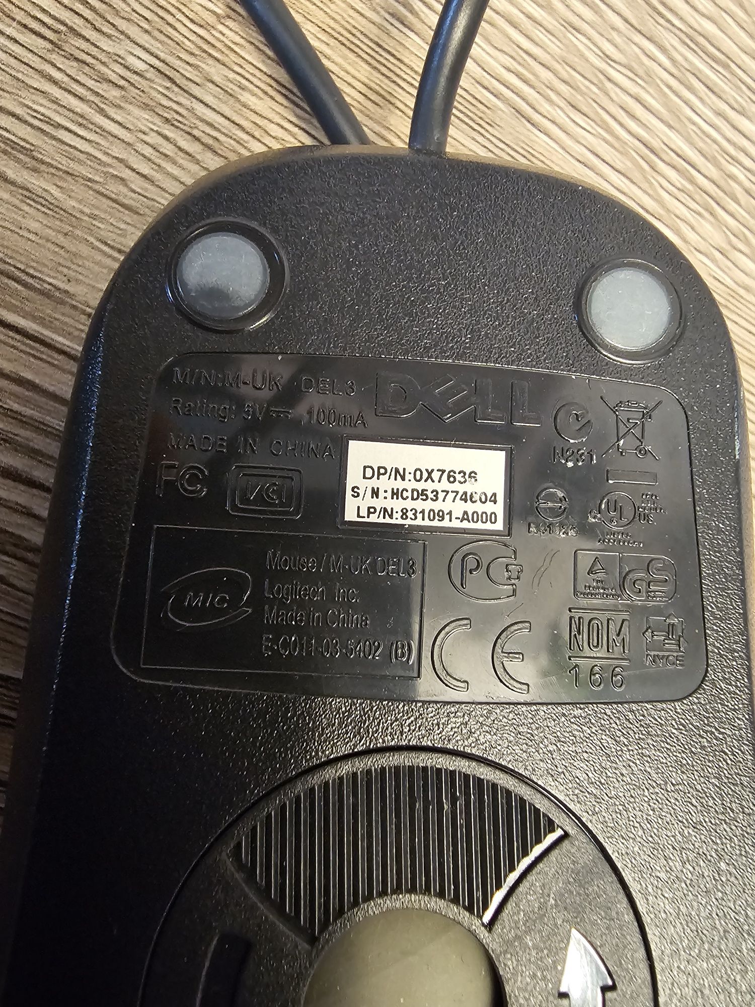 Mysz Dell Czarna 3-przyciskowa M-UKDEL3 Przewodowa mechaniczna mysz
