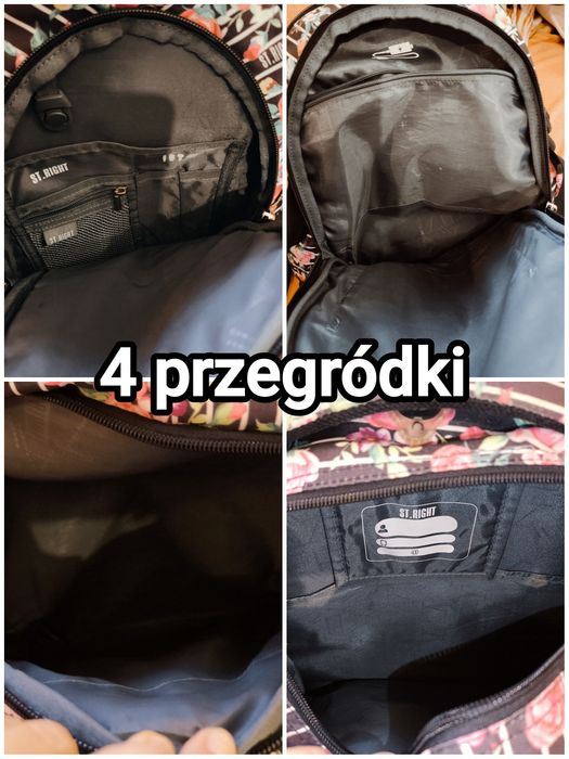 Duży Plecak szkolny młodzieżowy damski St. Right 4 komorowyUsztywniany
