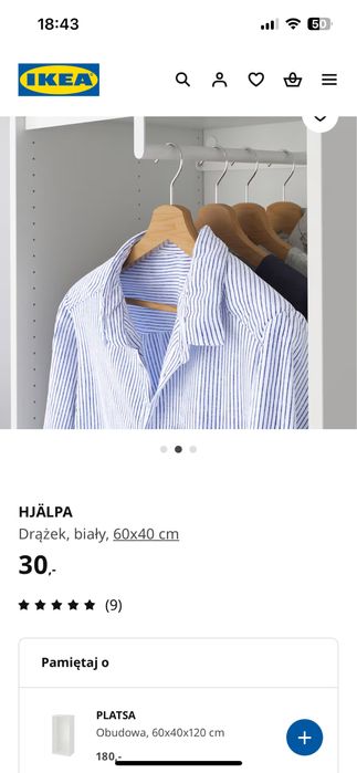 Drążek Hjalpa Ikea wieszak szafa