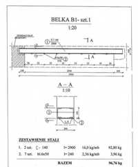 Belka stalowa L=2900mm (stan nowy)