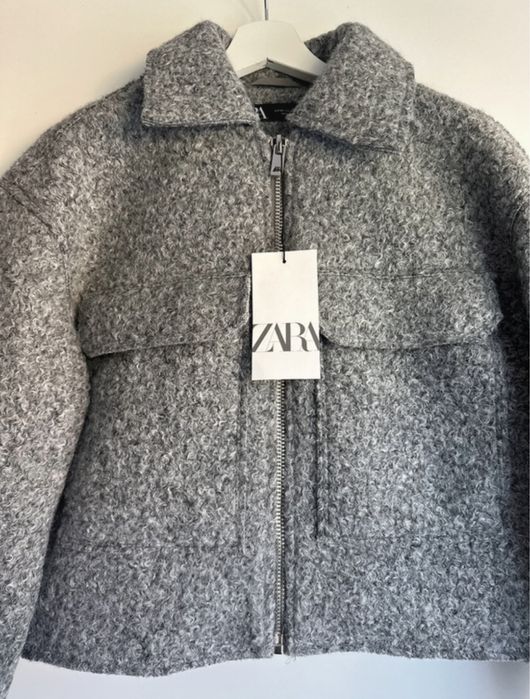 Krótka kurtka boucle Zara szara jesienna przejściowa przejściówka XS