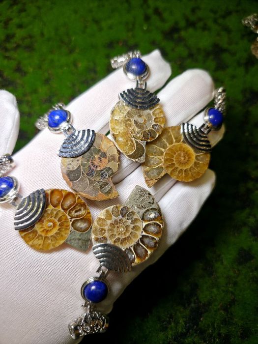 Підвіски з натурального амоніту та мінералом,амулет,амоліт.скам'янілі