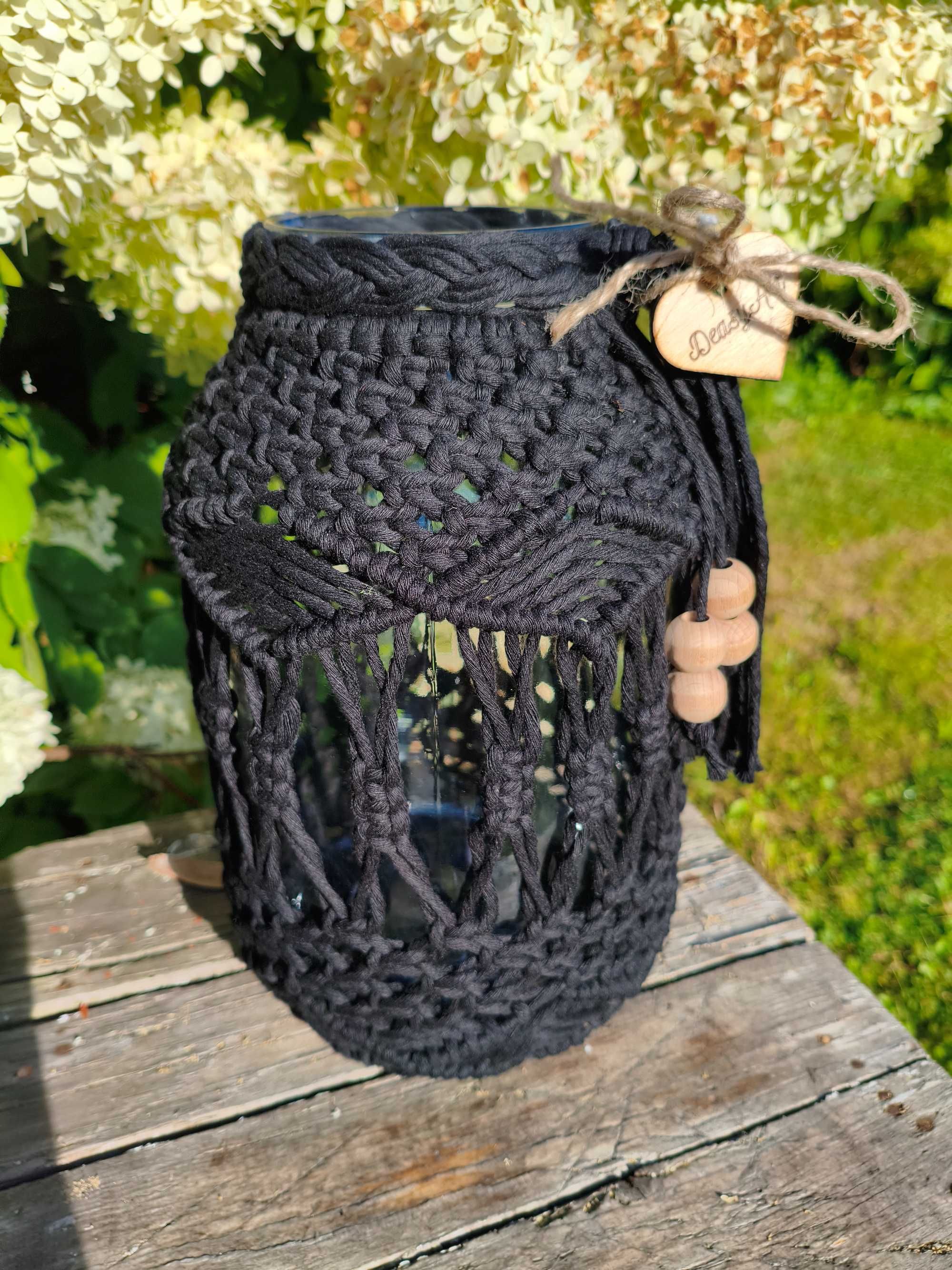 Duży makramowy lampion w stylu Boho - czarny