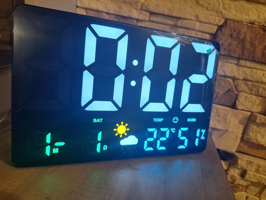 Zegar cyfrowy stacja pogodowa duży wyświetlacz z pilotem Nowy