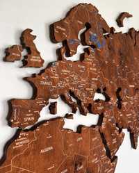 Mapa Świata z drewna rzeki 200x100 kolor Orzech